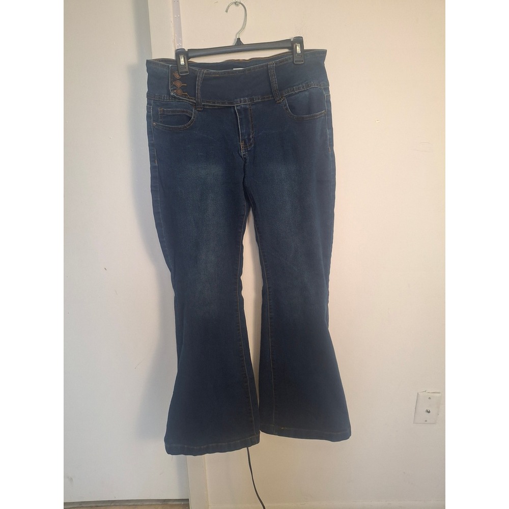 Angel Kiss Womens Dark Wash Flare Leg High Rise Jeans Size 15 Blue Bell Bottoms